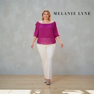 Melanie Lyne, Plus Size Chiffon Blouse, Magenta, Size 18